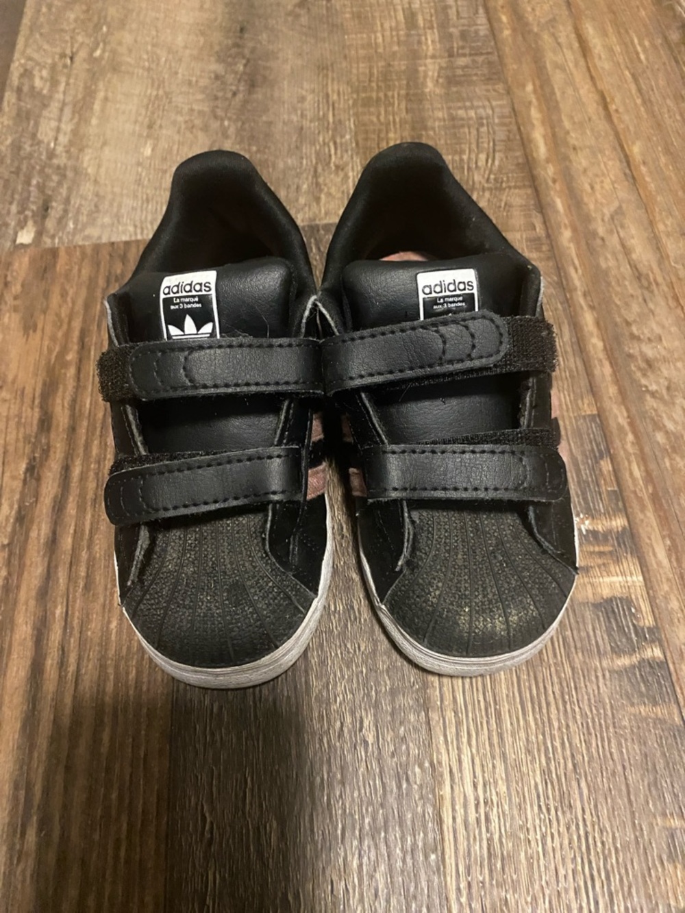 adidas Kids Black Velcro Shell-Toe Sneakers